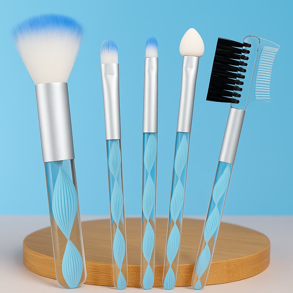 Kit com 5 pinceis portatil para maquiagem de cilios sombra sobrancelha