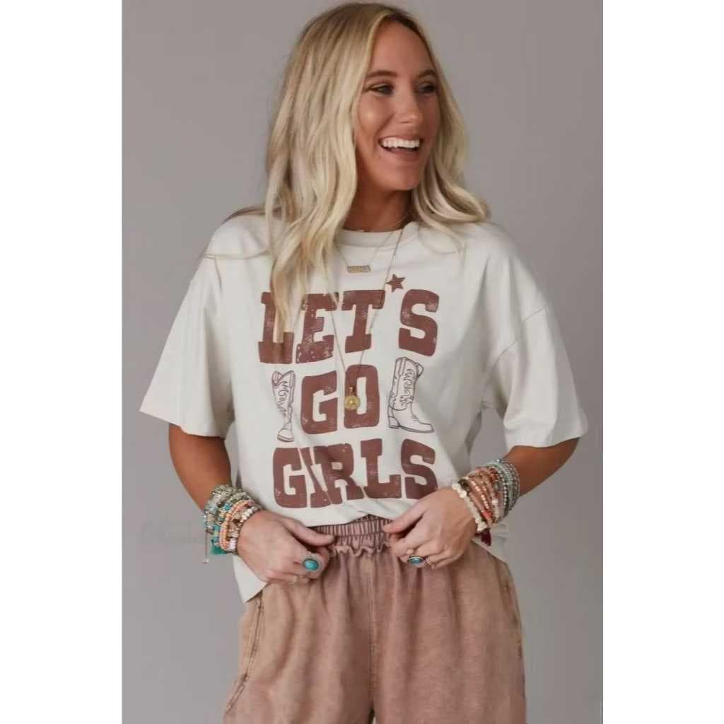 T-Shirt Country Estampada Camiseta Let´s Go Girls Feminina Look Boiadeira 100% Algodão Rodeio