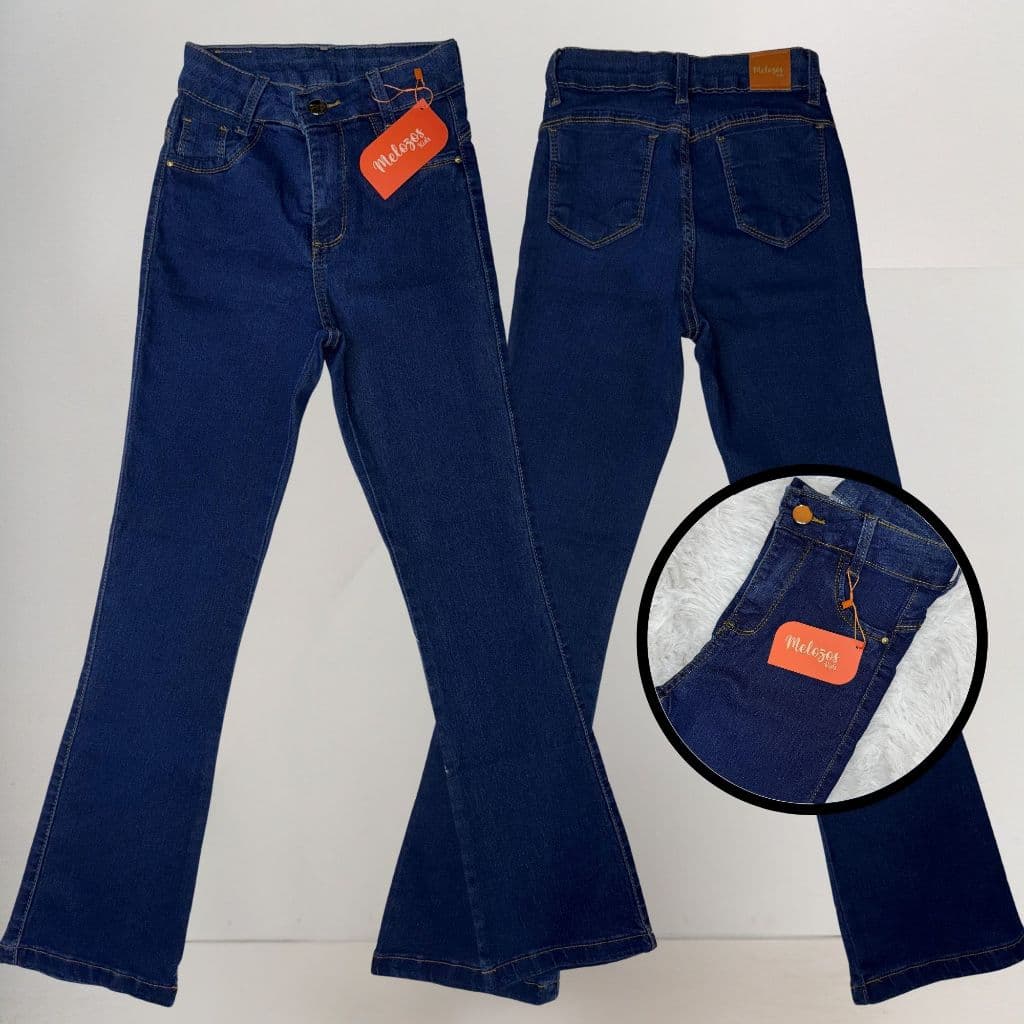 CALÇA FLARE Jeans Infantil Meninas 4 a 12  Boca de sino cintura alta elastano confortável BOIADEIRA