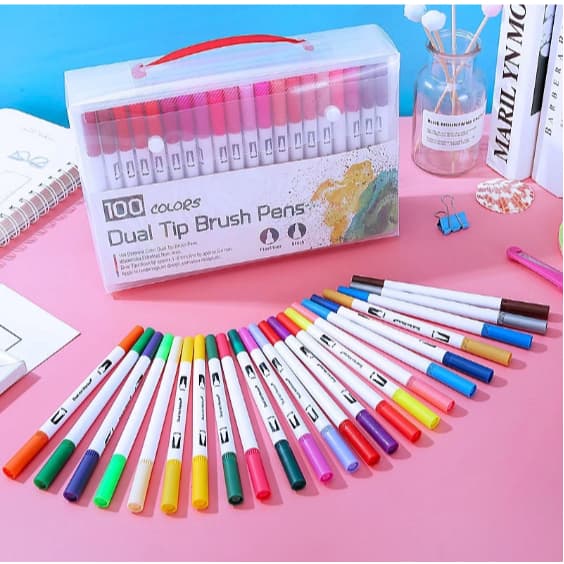 HKX Kit 12/24/36/48/60 Canetinhas 2 em 1 Ponta Dupla Brush Fineline escola Pincel Ilustrações oi-001