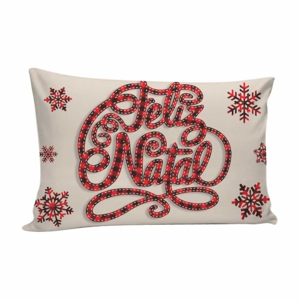 Capa de Almofadas Baguete Natalina Retangular 50x30cm Decorativa C/ Zíper Sala Quarto Feliz Natal