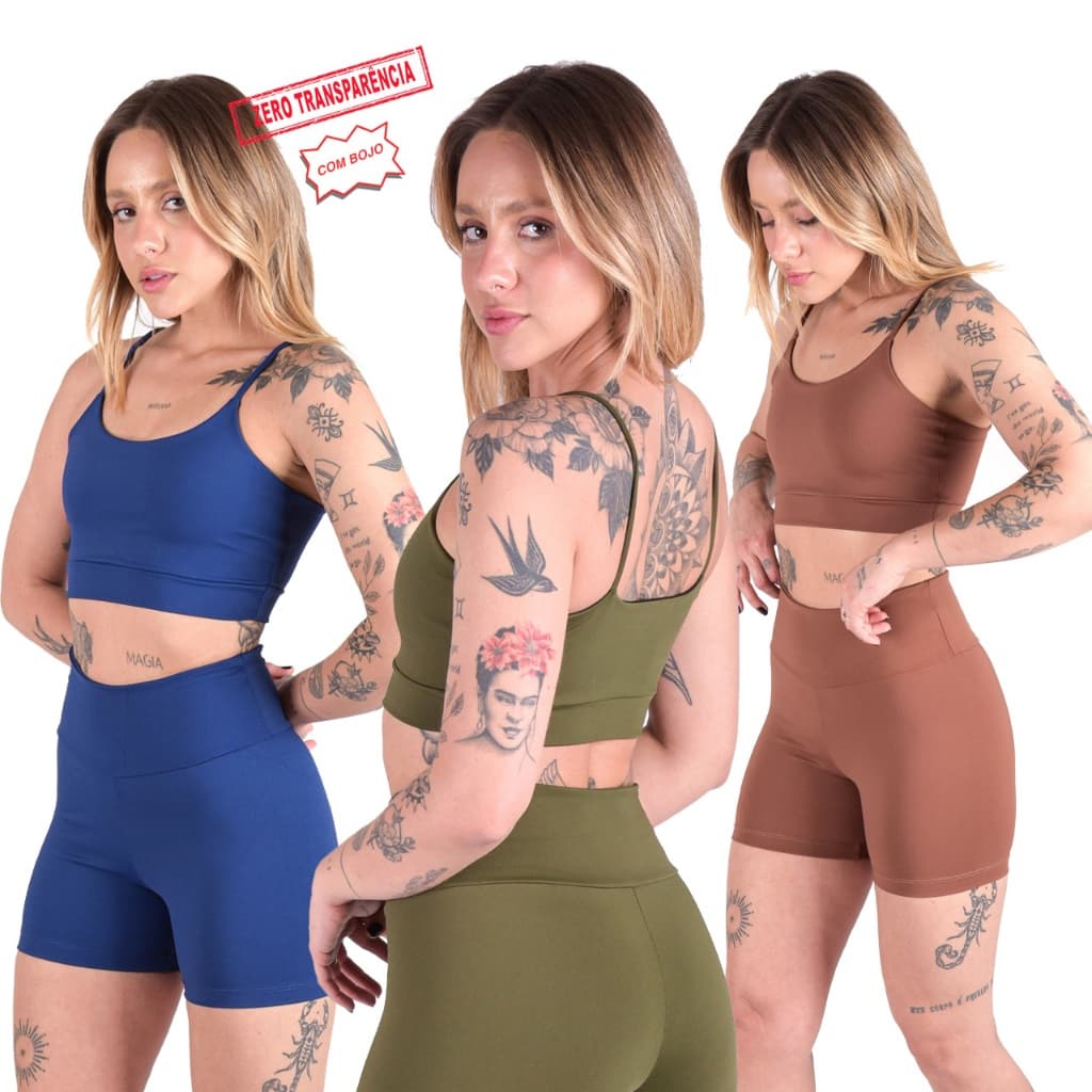Conjunto fitness feminino varias cores poliamida zero tranparencia academia