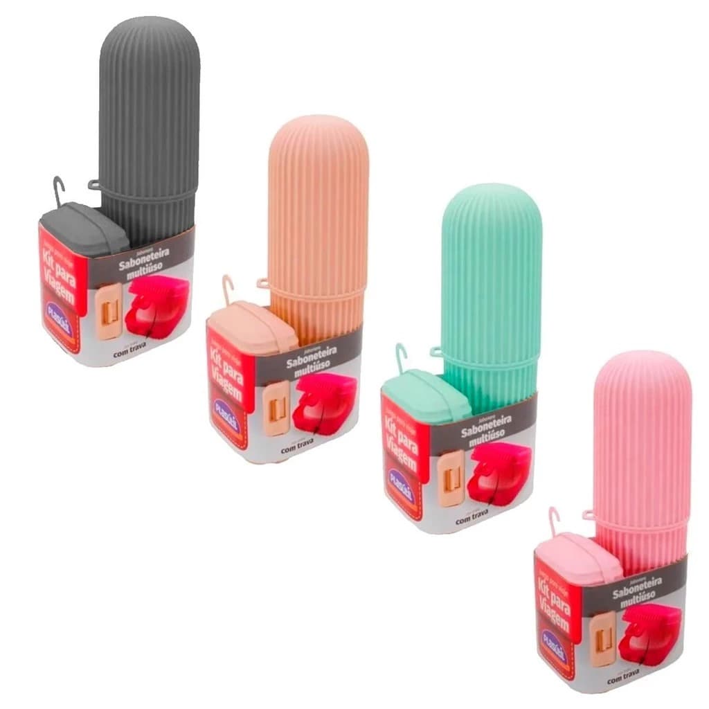 kit Porta Escova/Saboneteira kit Viagem - 04 Cores -Plasutil