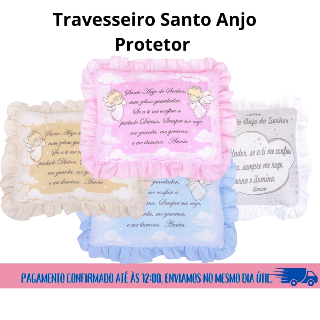 Travesseiro bebe Santo Anjo Do Senhor para recem nascido 100% algodão