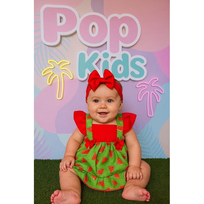 Jardineira Romper vestido salopete Bebê Menina Body Temático Book Festa Mesversário frutinha melancia luxo sua princesa