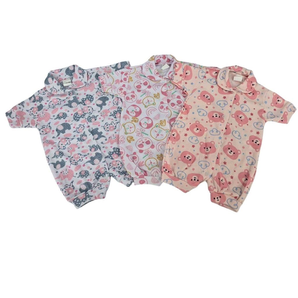 Macacão Verão Bebê KIT COM 3 Malha Canelada