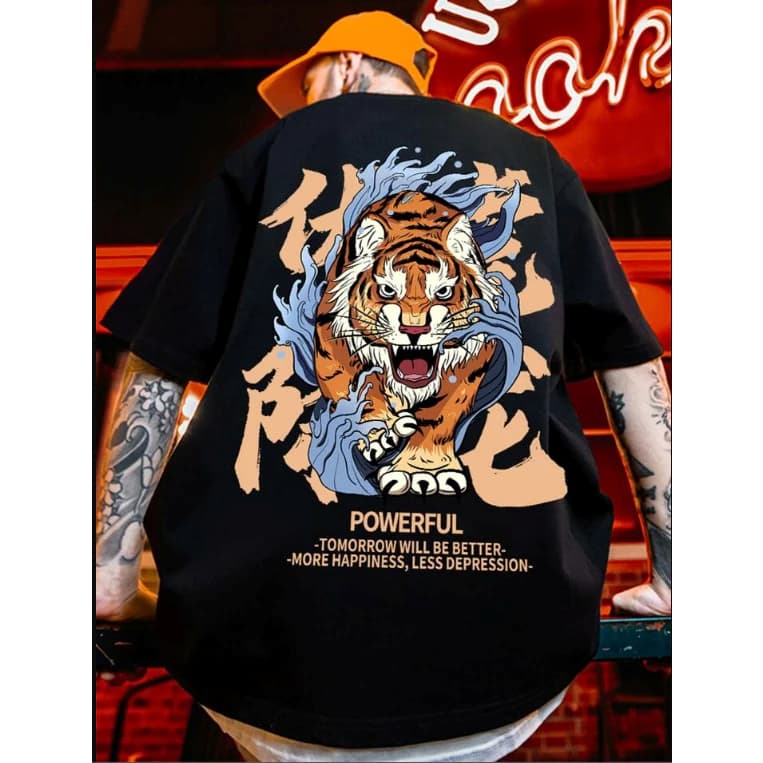 Camiseta Oversized Kawai Vintage Anime tigre Estampada Masculina