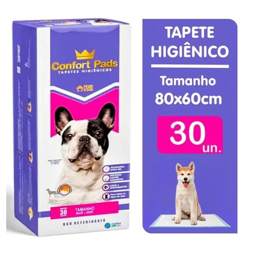 Tapete Higienico Confort Pads 80x60cm 30 Unidades Para Caes Cachorro e Gatos