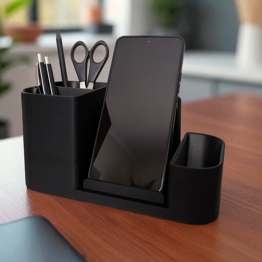 Organizador de Mesa Multifuncional com Porta-Caneta e Suporte para Celular