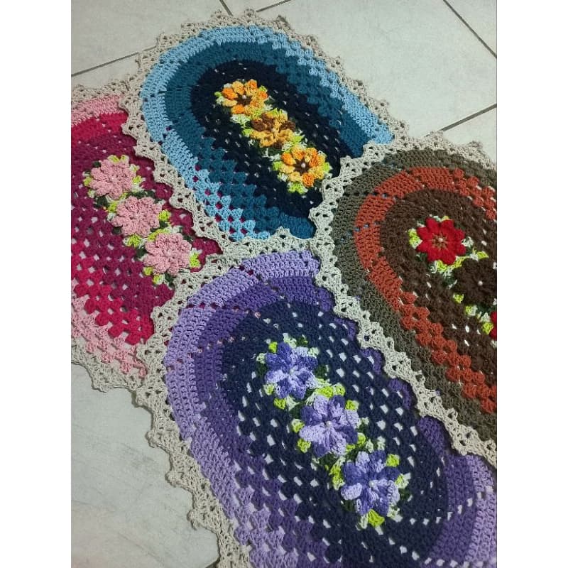 PROMOÇÃO tapete avulso de crochê tapete para sala quarto banheiro cor rosa azul roxa e marrom
