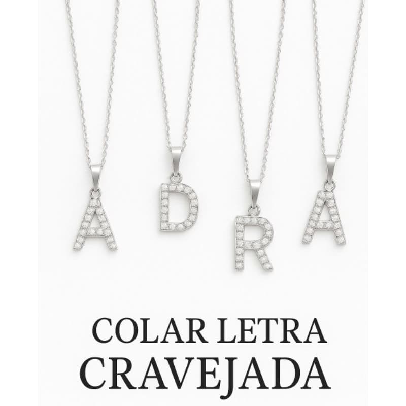 Colar de Letra Cravejadas ABC Completo Inicial Nome Delicado Cute Minimalista Conjunto