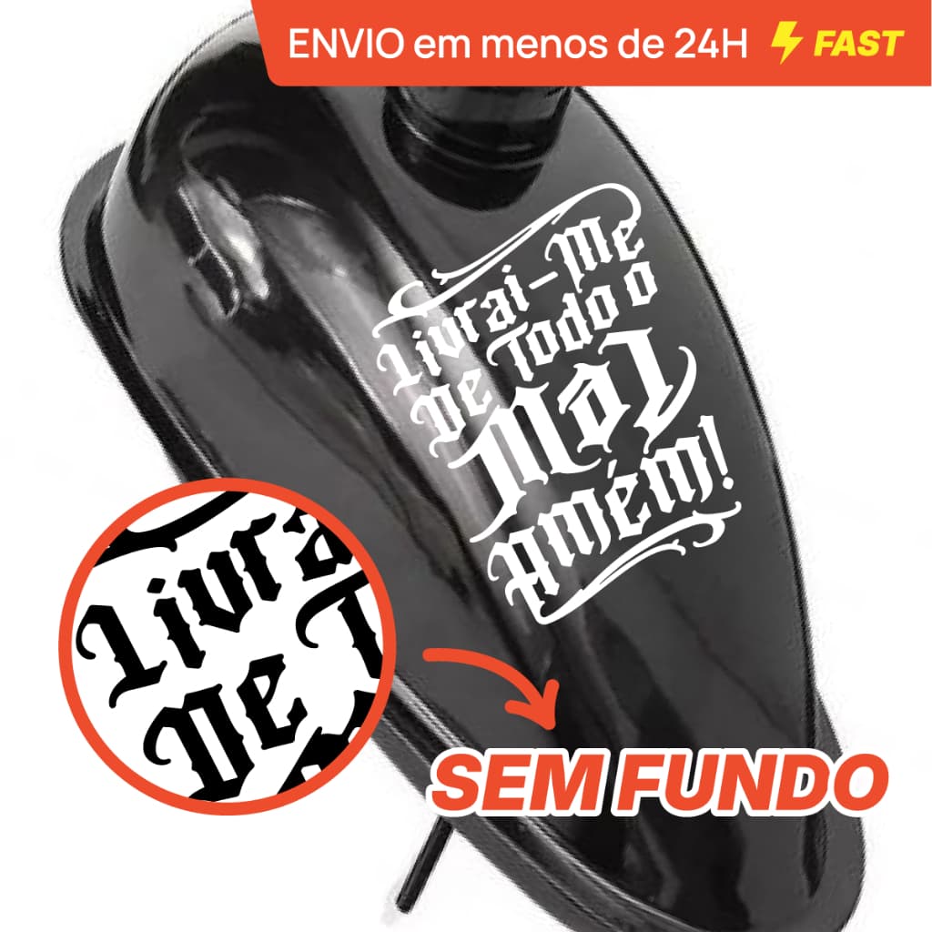 Adesivo Tanque Motorizada Livrai me do Mal Amém Montadinha Grau Chave Bike 50cc 80cc Moto Livrai-me