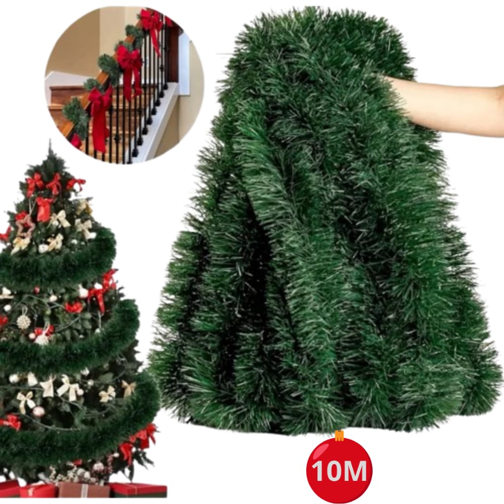 Kit 10M Festão de Natal Verde/Nevado 2 Metros com 9cm para Decoração/Enfeite