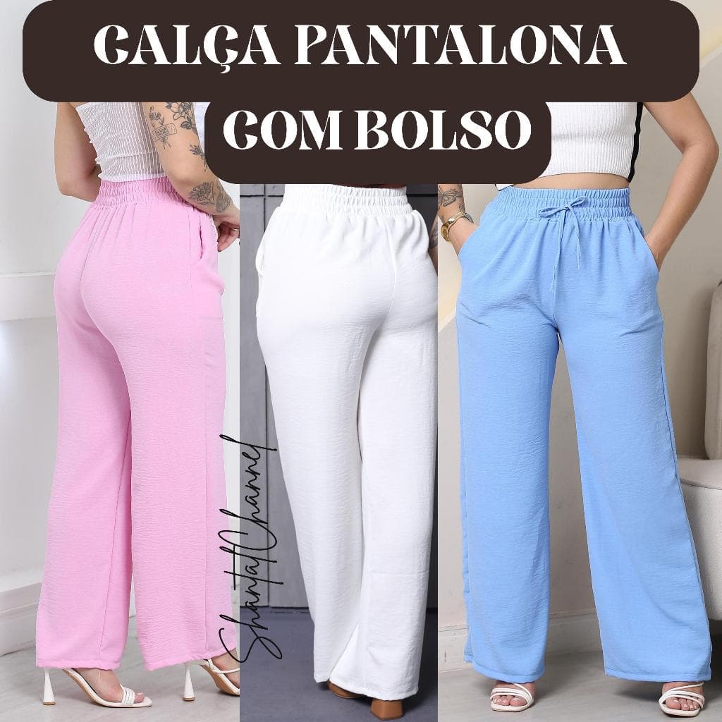 Calça Pantalona Feminina Com Bolso Duna Cintura Alta ENVIO IMEDIATO PROMOÇÃO