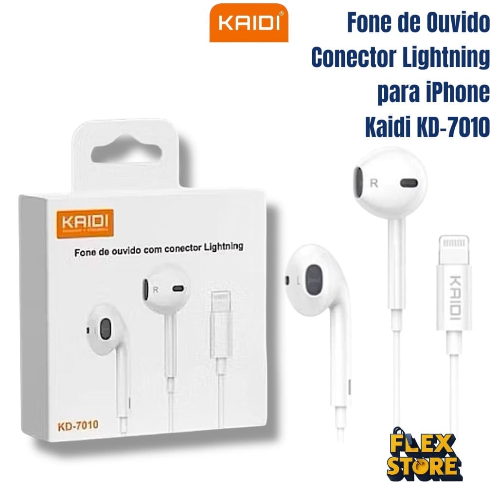 Fone de Ouvido com Fio Conector Lightning para iPhone Kaidi KD-7010