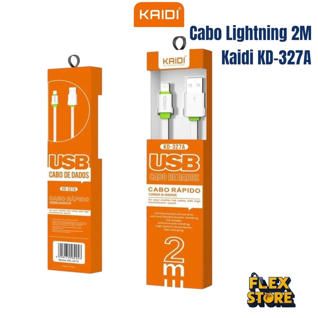 Cabo iPhone KAIDI KD-327A 2m Original Carregamento Rápido Lightning USB