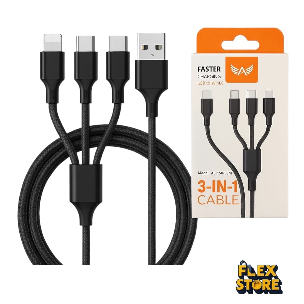 Cabo Altomex 3 em 1 de 1m  AL-160 Carregador Rápido iPhone Micro USB Tipo C