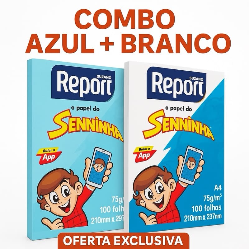 Combo 2 Pacotes Papel Sulfite Senninha A4 75g/m² – 100 folhas (Branco + Azul)