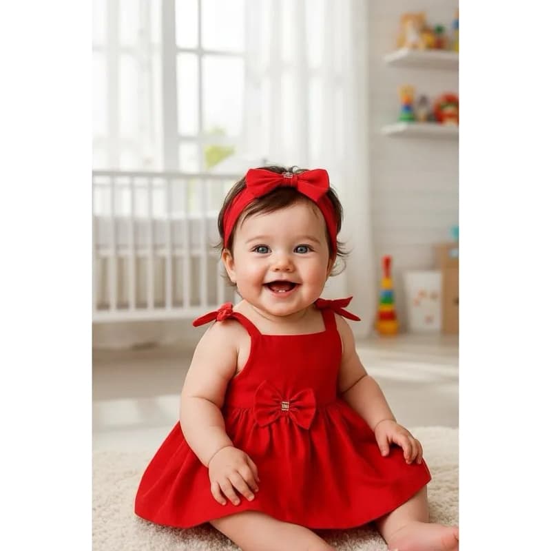 Vestido infantil menina bebê  Aninha com turbante/branco/preto/vermelho/bebê/presente/pronta entrega/natal
