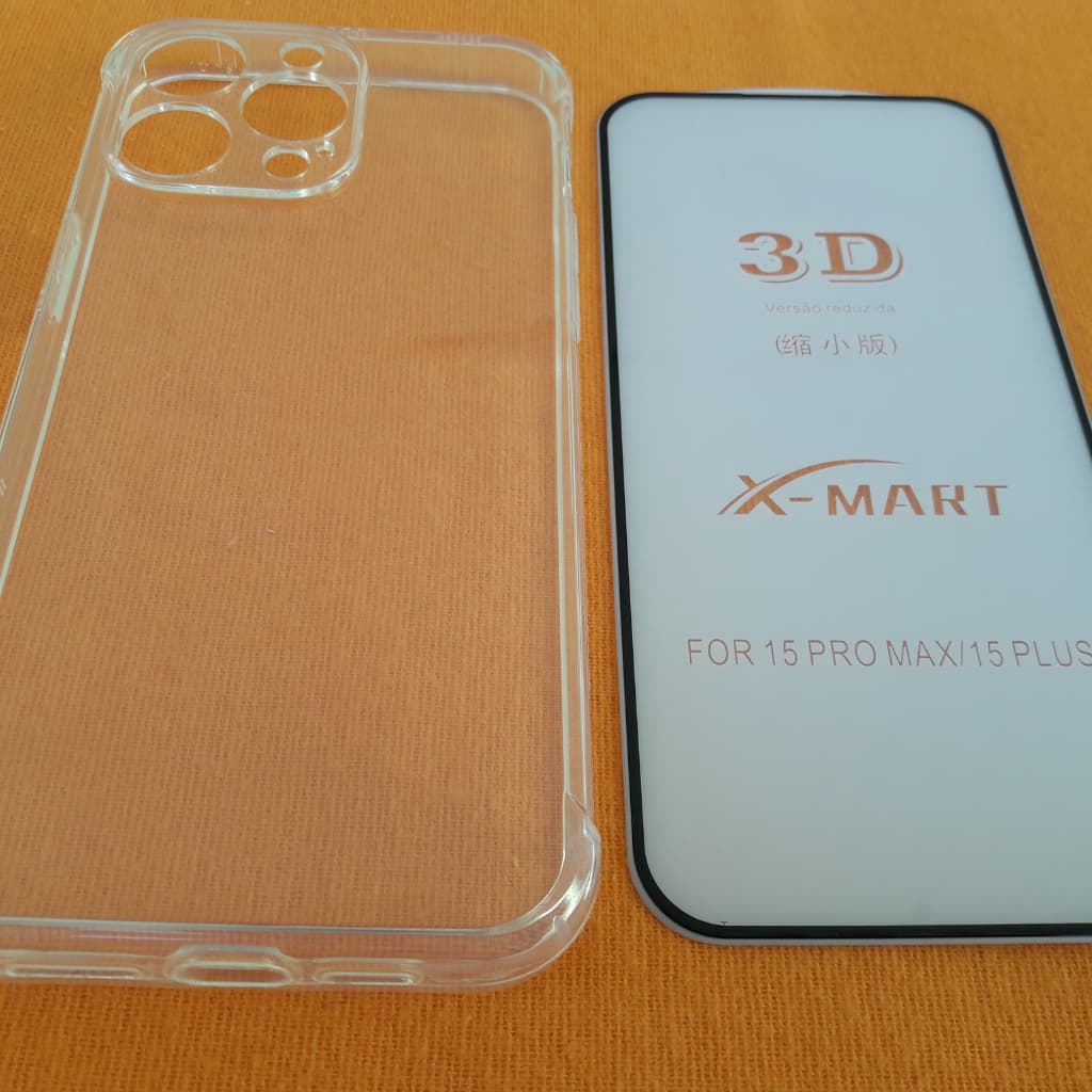 Kit Capa Anti Impacto Iphone 15 Pro Max + Película Vidro 3D Temperado Proteção Completa Capa Case Capinha