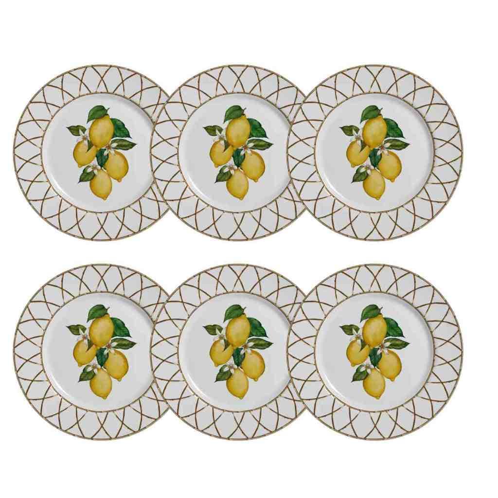 Jogo 6 Prato de Sobremesa Limão Siciliano ceramica Alleanza 19,5Cm
