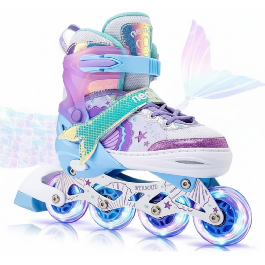 Patins Roller Inline Sereia C/ Led Tamanho Ajustável + Bolsa