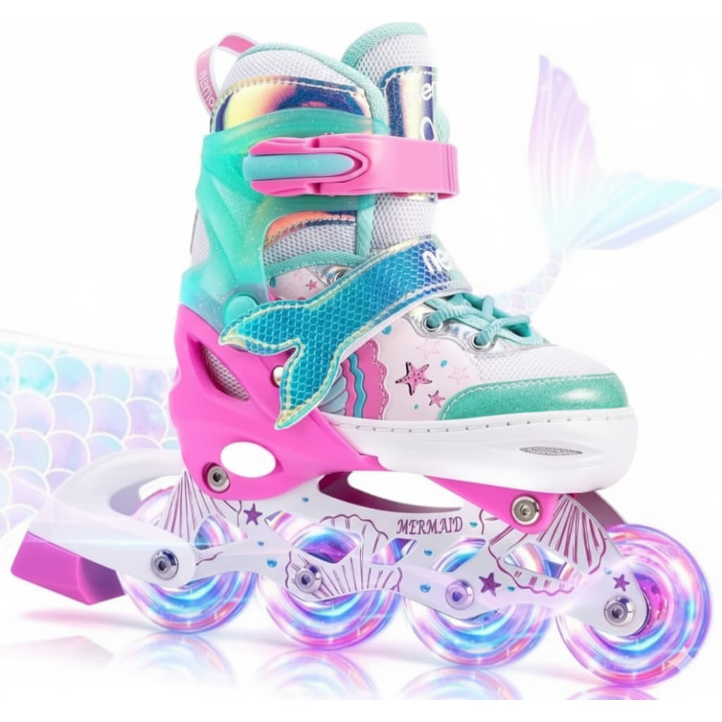 Patins Roller Inline Sereia C/ Led Tamanho Regulável + Bolsa