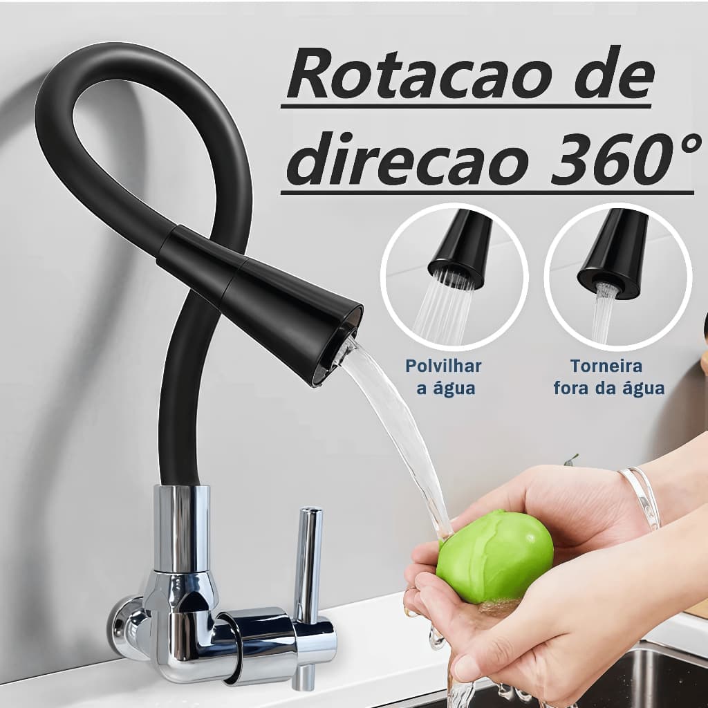 Torneira cozinha parede preta flexível Duplo Jato Cone 1/4 de Volta Luxo Parede Torneira
