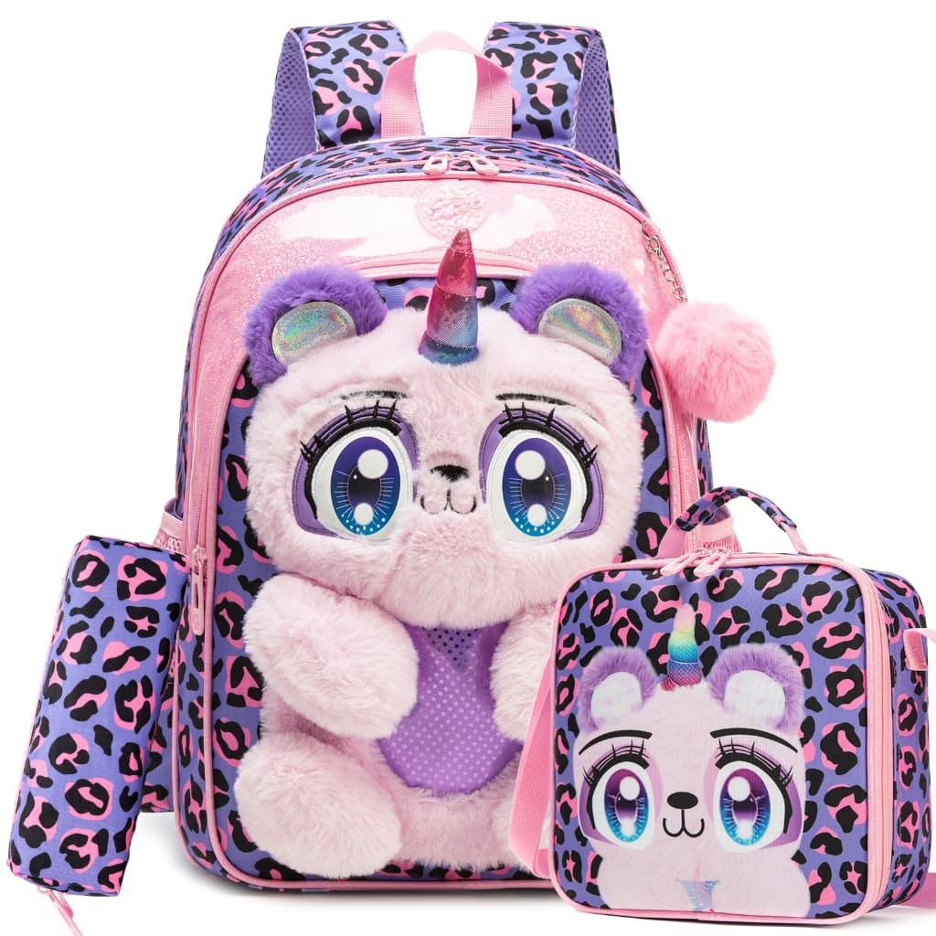 Mochila Infantil Menina Mochilas Rodinha Mochila De Bordo Kit Casual Infantis Urso-leopardo