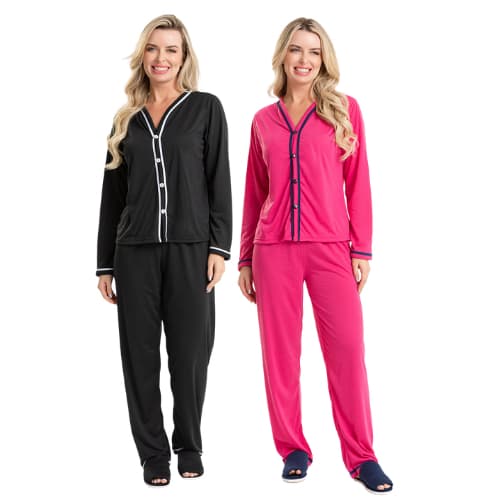 KIT 2 Conjuntos de Pijama Longo de Botão Americano -Amamentação Pós Parto Confortável