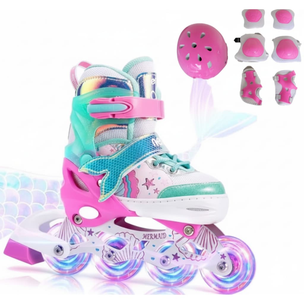 Patins Inline Roller Regulável C/ Led Sereia Lançamento + BOLSA + KIT