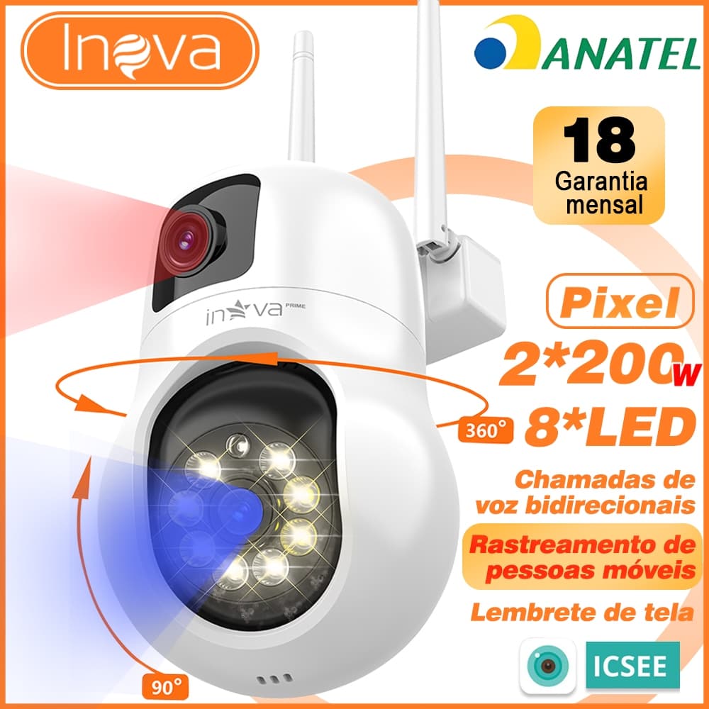 INOVA câmera de segurança wi fi camera dupla camera segurança externa câmera a prova de água camera segurança 360