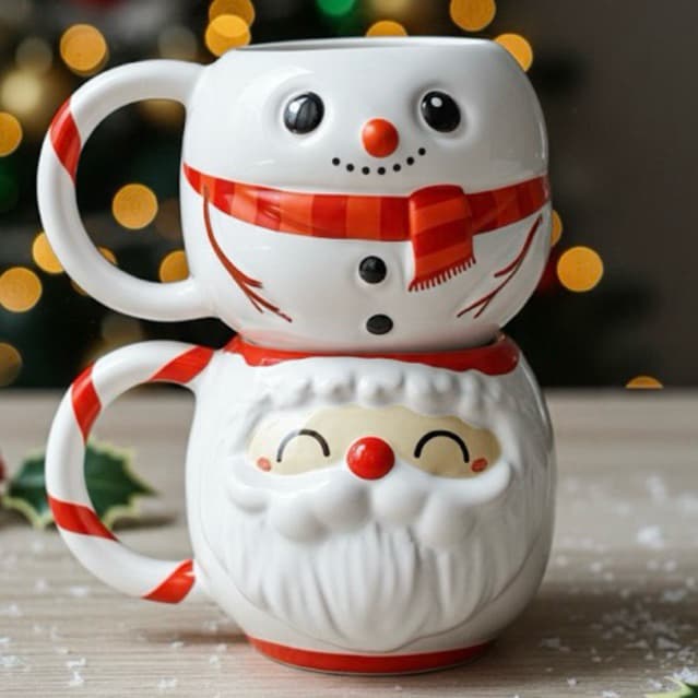 Caneca de natal Papai Noel Boneco de Neve 350ml
