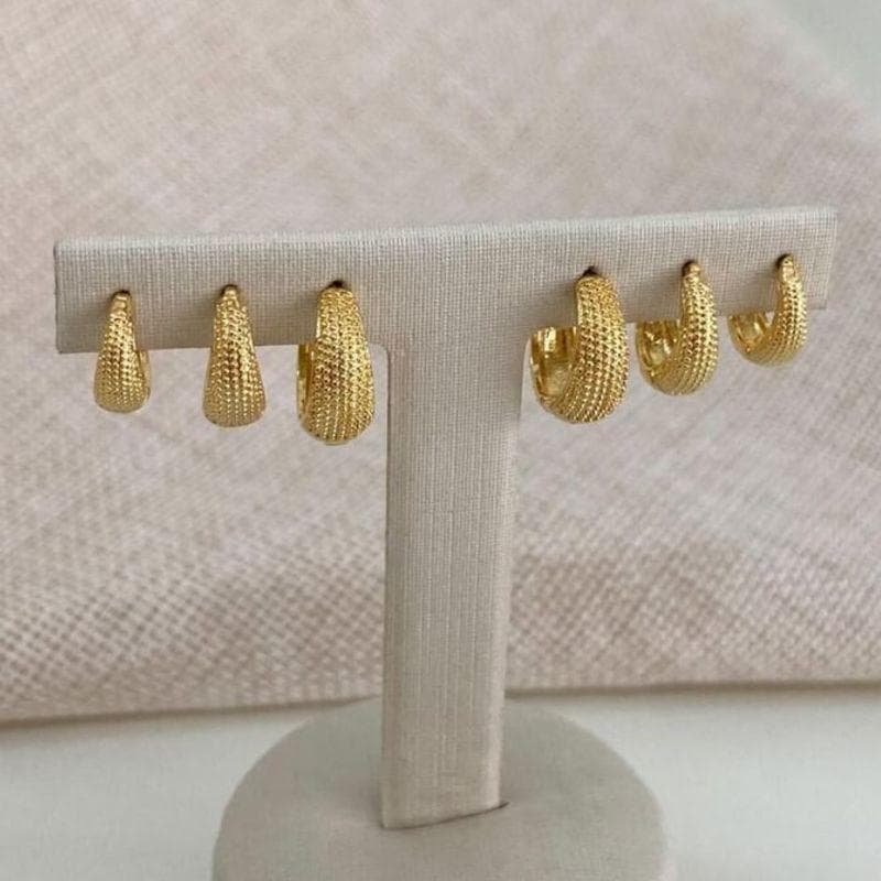 Trio de Brincos Argola Dourado Ouro 18k | Joia Fina, Antialérgica e Versátil - Kit Feminino