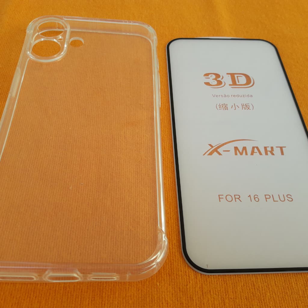 Kit Capa Anti Impacto Iphone 16 Plus + Película Vidro 3D Temperado Proteção Completa Capa Case Capinha