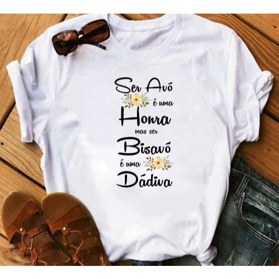 Camiseta Tema Bisavô/Bisavó e Santo Anjo Unissex De Algodão