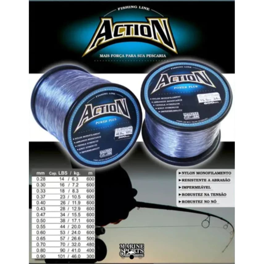 Linha Marine Sports Action Power Plus 600 e 300 Metros Monofilamento