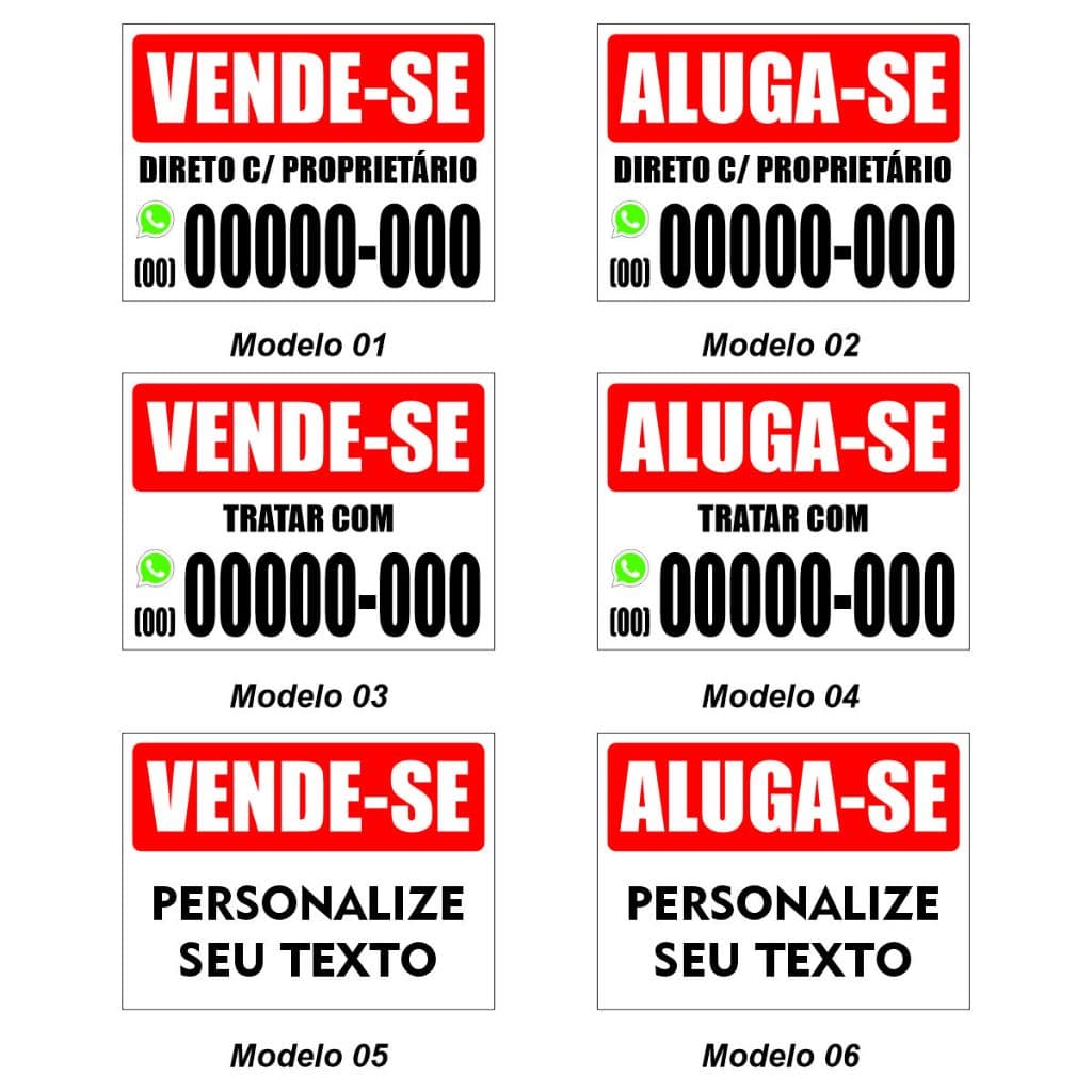 Placa Vende-se Aluga-se PERSONALIZADA - Imóvel Terreno Casa Apartamento Produtos