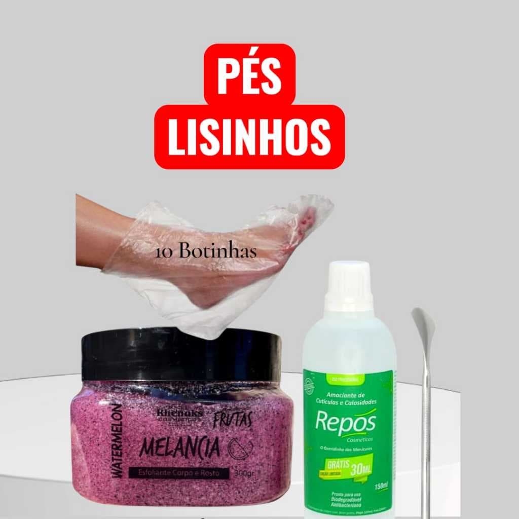 🦶 1 Kit Spa dos Pés – FIM dos Calos  Pés Lisinhos e Macios: Esfoliante Melancia + Repos 150 ml+  +Espátula 222+ Botinhas