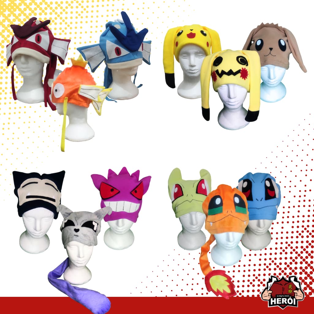 Toucas de Pelúcia Pokémon - Gorro Chapéu  - Personalizada - Feita à Mão