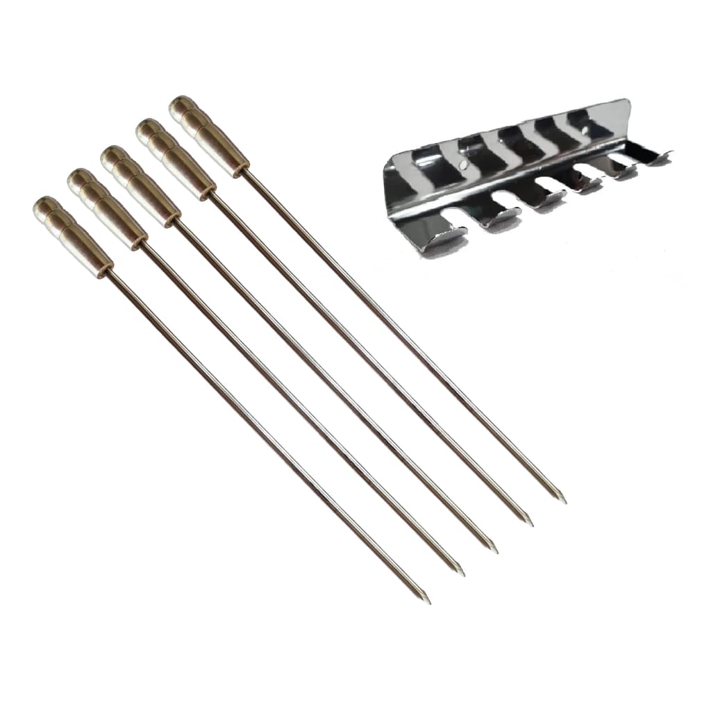 Kit 5 Espeto Churrasco e Suporte de Parede Reforçado