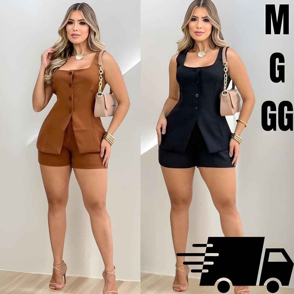 Conjunto Short e Colete Alfaiataria Feminino Estilo Elegante Trabalho e Festa