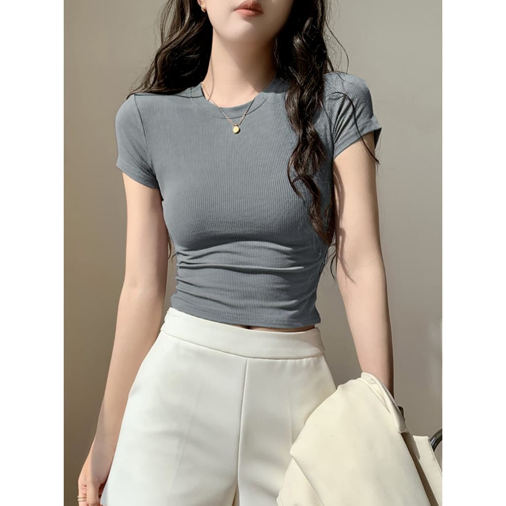 Blusa gola redonda O confortável, elagante, feminina, ribana, poliester tecido bom cores verão outono primavera e invern