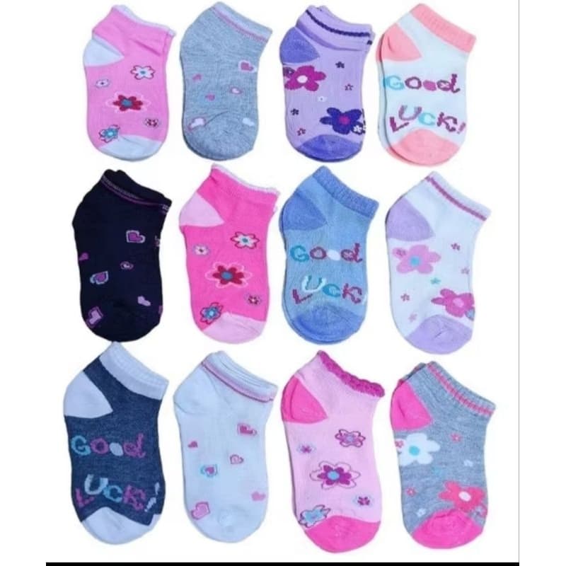 Kit com 03 pares meia infantil menina soquete cano curto Tamanho 23-27 - 27-31 - Idade 6-8 e 8-10 anos cores sortidas