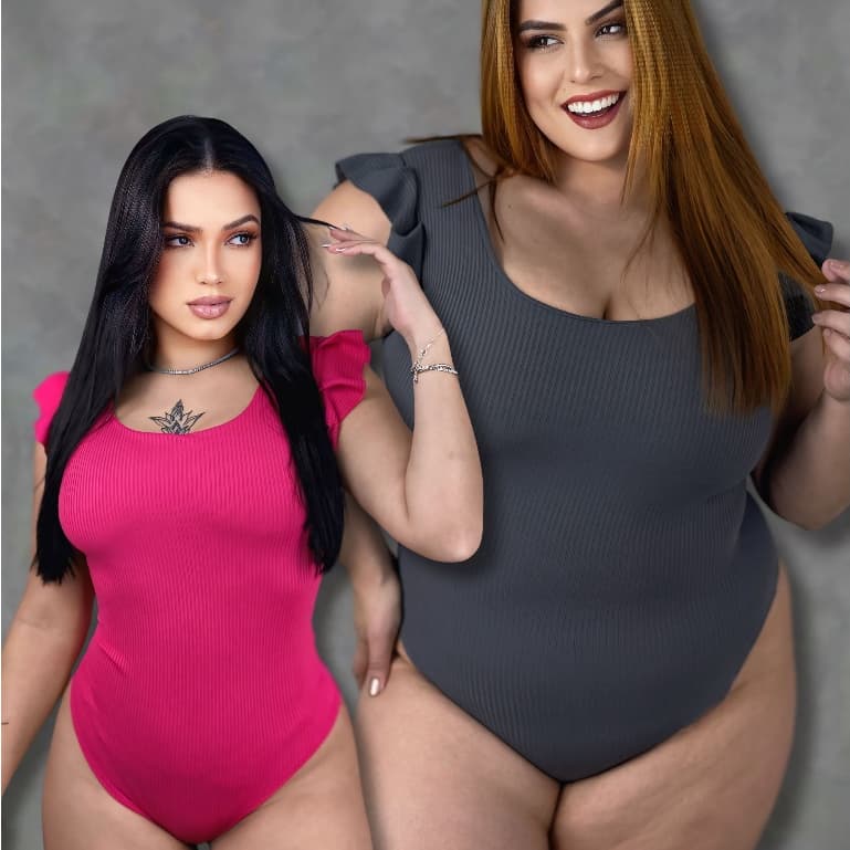 Body manga Plissada Veste Até N46 PLUS SIZE Anarruga Premium Grapeada Babado