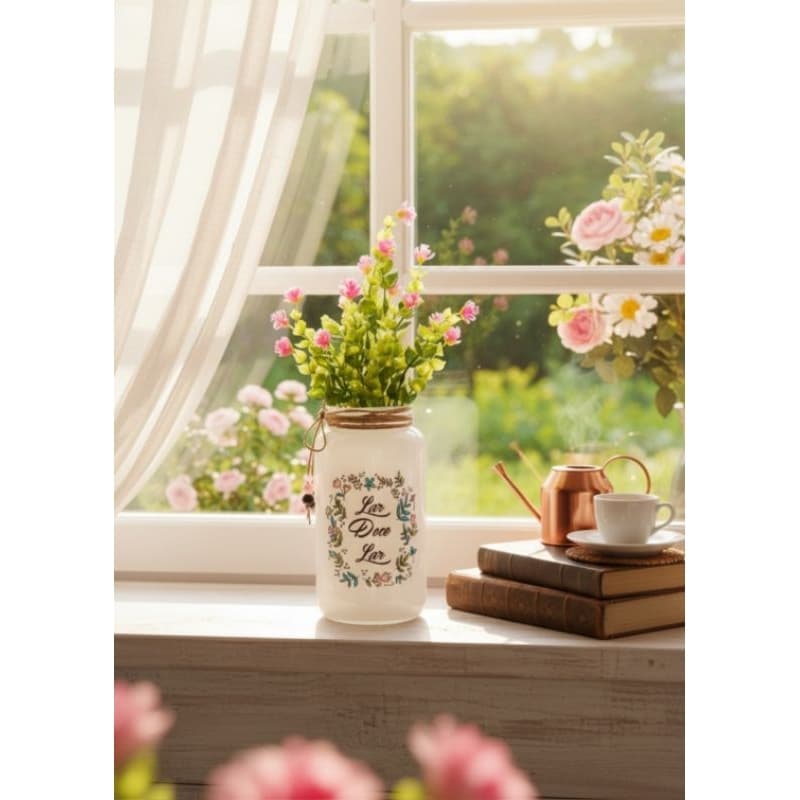 Vaso Decorativo com flores artificiais Rosa "Lar Doce Lar "