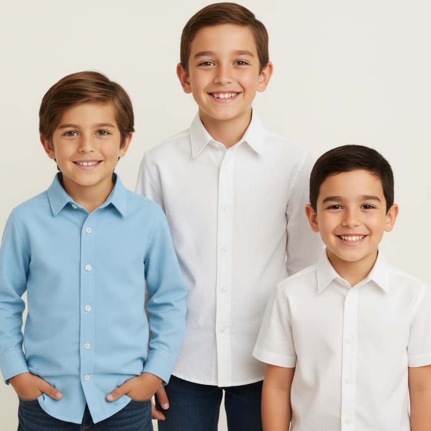 Camisa Social Branca/Azul Bebê/Preto Infantil Juvenil Masculina 01 ao 16 - Manga Longa Ou Curta