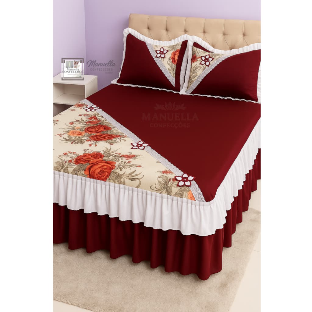 Colcha De cama Casal 3 peças Com Babado  2,40mx2,60m