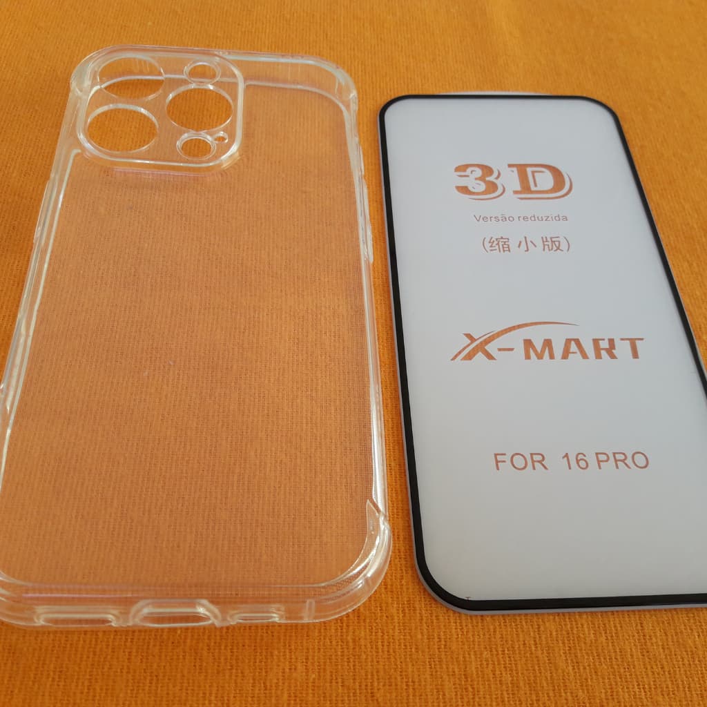 Kit Capa Anti Impacto Iphone 16 Pro + Película Vidro 3D Temperado Proteção Completa Capa Case Capinha