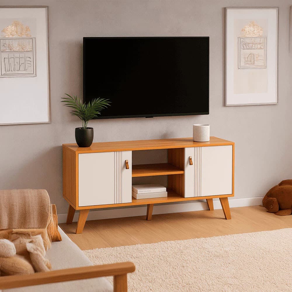 Rack Berlim 1,15 m Para Tv de Até 55" Cinamomo/Off White - SSX Multicoisas